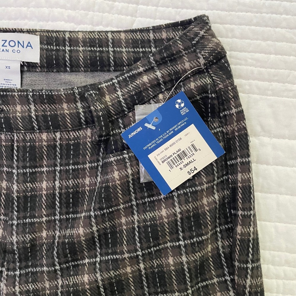 Arizona Jean Co Brown Plaid Flare Leg Pants Juniors XS NWT - Picture 8 of 14